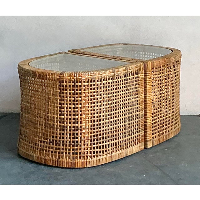 Vintage Boho Woven Rattan Side Tables - Set of 2 For Sale In West Palm - Image 6 of 8