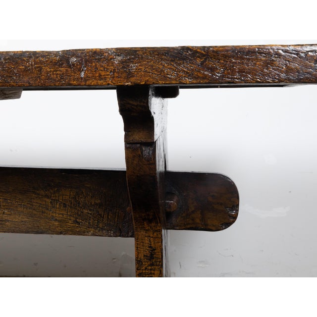 Italian 1800s Walnut Farm Table with Carved Legs, Stretcher and Weathered Patina For Sale - Image 4 of 12