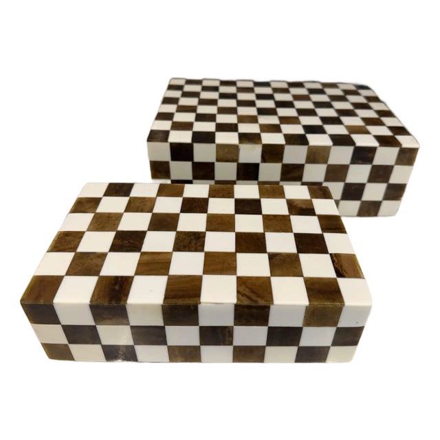 Wood & Resin Inlaid Boxes, Pair For Sale
