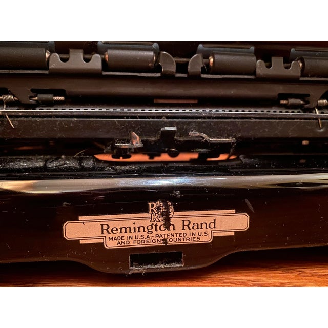 1940s Vintage 1941 Original Remington Rand Streamliner Black Typewriter with Red Keys, Carrying Case, Serial Number For Sale - Image 5 of 12