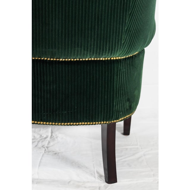 2020s Ralph Lauren Kerry Wing Chair in Green Velvet Cotton For Sale - Image 5 of 6