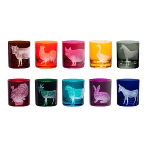 ARTEL Barnyard Collection Double Old Fashioned Glasses, Assorted Colors - Set of 10