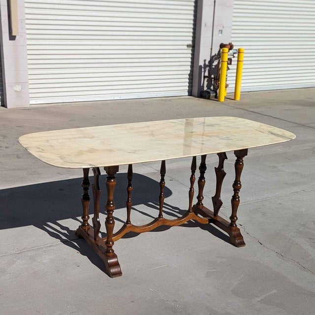 Antique Oval Marble-Top Dining Table With Turned Wood Base For Sale - Image 15 of 18