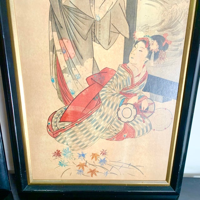 Brown Vintage Framed Japonisme Prints of Geishas - a Pair For Sale - Image 8 of 10