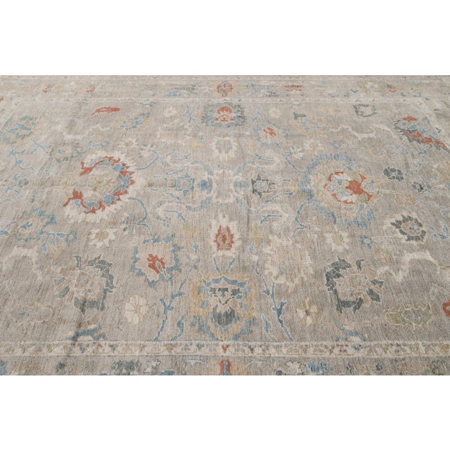 Gray Modern Gray Sultanabad Handmade Floral Wool Rug For Sale - Image 8 of 10