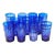 Cobalt Blue Cut to Clear Crystal Drinking Rock Glasses Tumblers Set of 11 For Sale