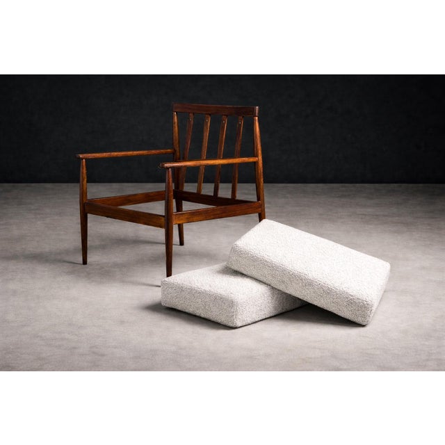 Grete Jalk Armchair in Rosewood & Light Gray Bouclé, Rino Levi, Brazil, 1960s - Lot 704A For Sale In New York - Image 6 of 17