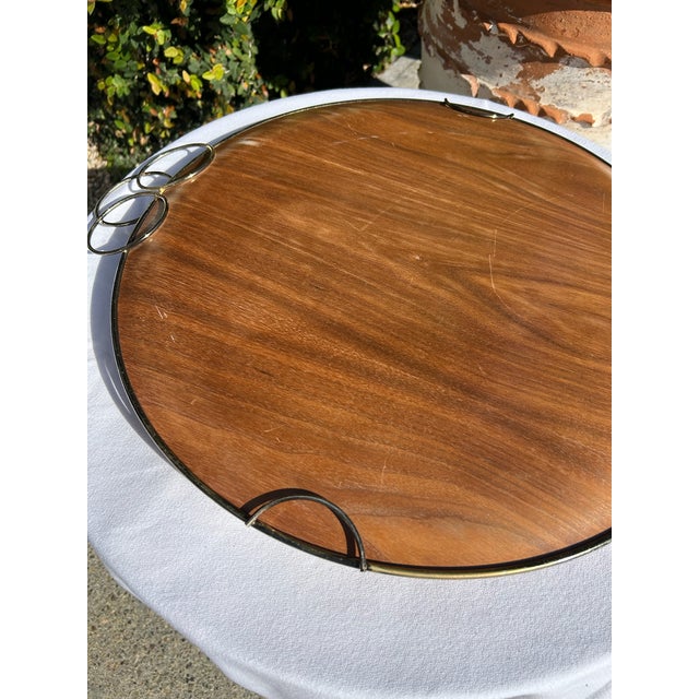 Vintage Mid-Century Wood Serving Tray With Sculptural Metal Handles For Sale - Image 9 of 14
