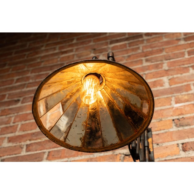 Early 20th Century Japanned Copper Scissor Arm Wall Lamp With Mirrored Art Nouveau Shade For Sale - Image 14 of 18