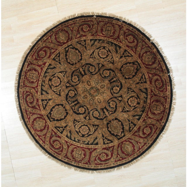 8x8 Navy Jaipur Round Floral Traditional Hand Knotted Wool Carpet Rug For Sale - Image 4 of 6