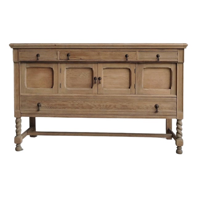 Antique Natural Oak Sideboard With Barley Twist Legs For Sale