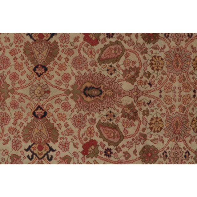 1910s Antique Arts & Crafts Rug in Beige With Pink Floral Patterns, From Rug & Kilim For Sale - Image 5 of 9