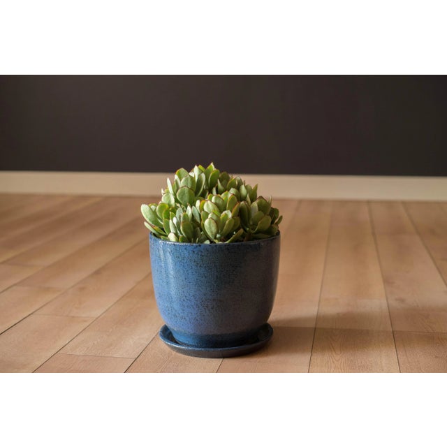 Mid-Century Modern Vintage California Blue Glaze Planter Pot With Saucer by Gainey Ceramics For Sale - Image 3 of 12