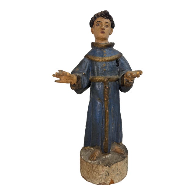 Large 1600's Antique Hand Carved Polychromed Santos St. Francis Sculpture Statue For Sale
