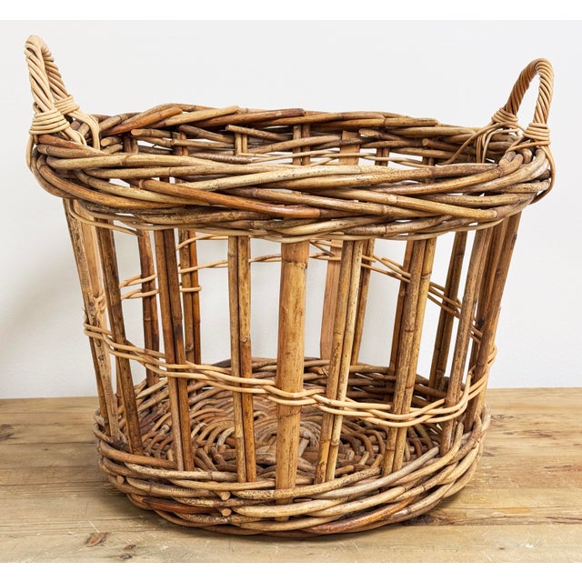 French Country Large Vintage French Open Weave Basket For Sale - Image 3 of 10