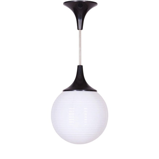 Mid-Century Chandelier in Chromed Steel and Opaline Glass, Czech, 1950s For Sale