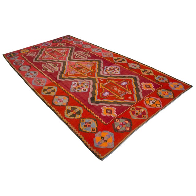 1980s Vintage Handmade Rug Turkish Kilim Area Rug - 6′8″ X 12′4″ For Sale - Image 4 of 12