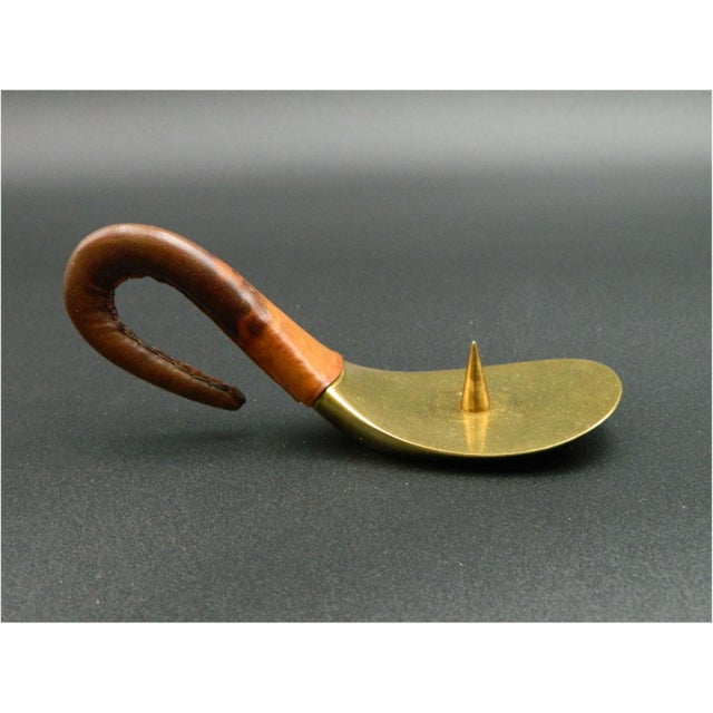 Metal Brass Candleholder with Leather Handle by Carl Auböck for Werkstätte Carl Auböck For Sale - Image 7 of 11
