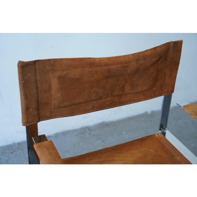 1970s Set of 4 Alessandro Albrizzi Chrome & Cognac Suede Director Chairs For Sale - Image 16 of 17