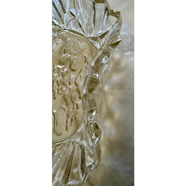 Vintage Clear Pressed Glass Fruit Bowl Embossed Grapes Sawtooth Rim 10" For Sale - Image 4 of 5