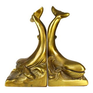 Vintage Nautical Pm Craftsman Hand Craftsmanship Brass Whale Bookends - a Pair For Sale
