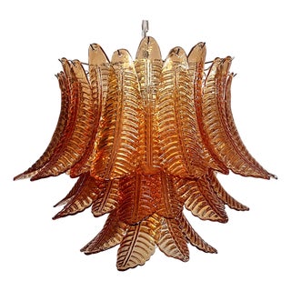 Italian Murano Three-Tier 48 Amber Felci Glass Chandelier, 1990s For Sale