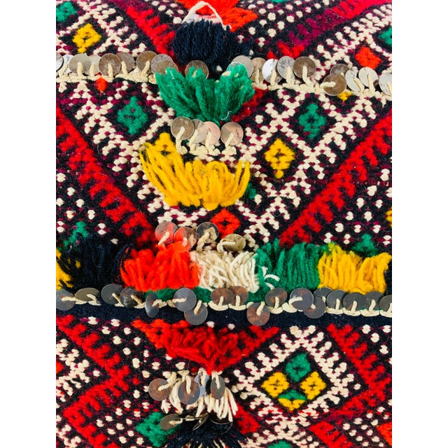 1990s Handmade Moroccan Kilim Style Pillow with Sequins For Sale - Image 5 of 10