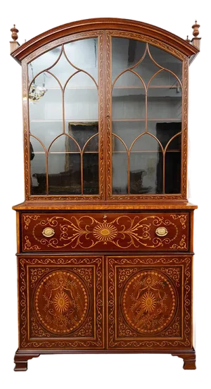 English Sideboard Bookcase in Mahogany Feather with Maple Inlay Grafts, 19th Century