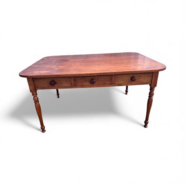 Farmhouse 19th Century American Farm Table With Six Drawers and Turned Legs, Circa 1850 For Sale - Image 3 of 11