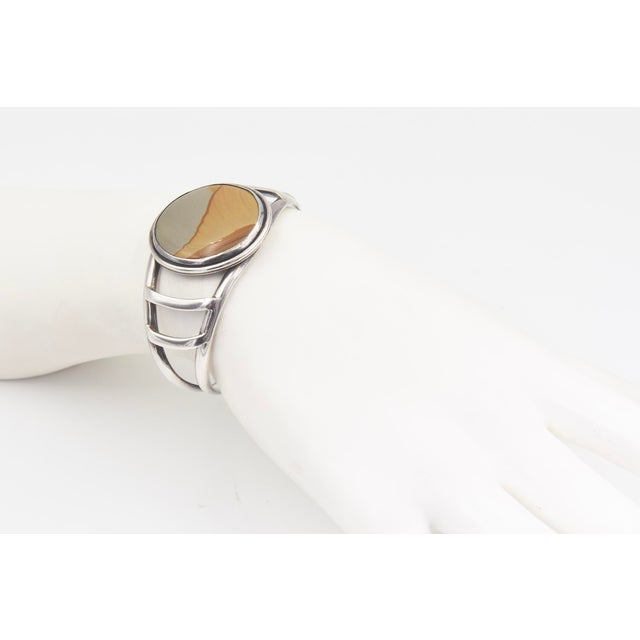 Late 20th Century Southwestern Jasper Sterling Silver Cuff Bracelet For Sale - Image 9 of 10