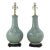 Pair of Vintage Celadon Green Porcelain Table Lamps Incised Floral Motif With Rosewood Bases For Sale