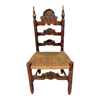 Vintage Carved Wood and Rush Seat Mexican Chair - Hacienda Style - Mid 20th Century For Sale
