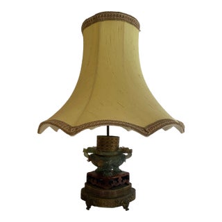 1930s Chinese Carved Jadite Lamp With Shade For Sale