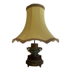 1930s Chinese Carved Jadite Lamp With Shade