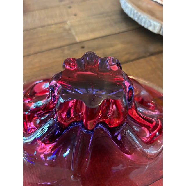 A striking example of Mid-Century Czech art glass, this sculptural pedestal centerpiece showcases the bold organic forms...