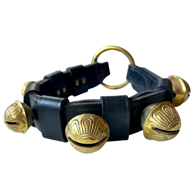 Vintage Amish Moses Smucker Seven Brass Sleigh Bells on Black Leather Strap Door Hanger For Sale In Jacksonville, FL - Image 6 of 8