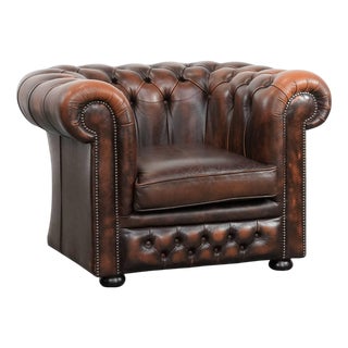 English Style Brown Cowhide Chesterfield Armchair For Sale