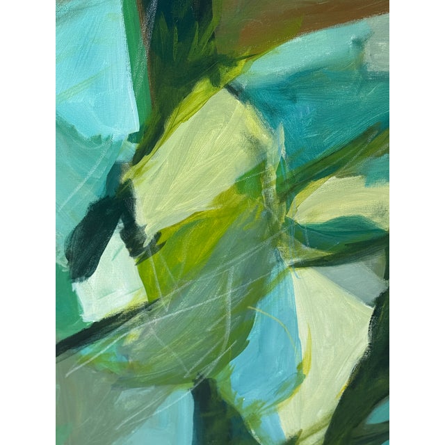 Large Abstract Painting in Blues and Greens For Sale - Image 4 of 5