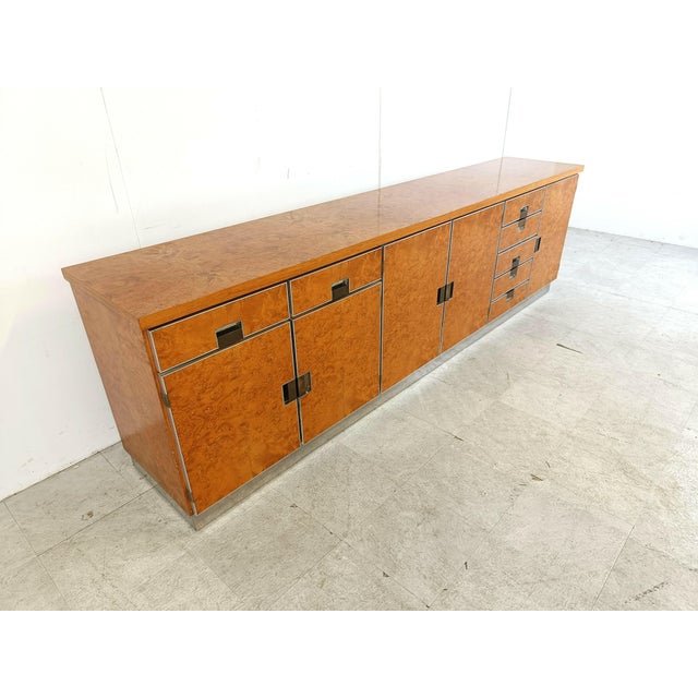 Metal Vintage Italian Burl Wood Credenza, 1970s For Sale - Image 7 of 10
