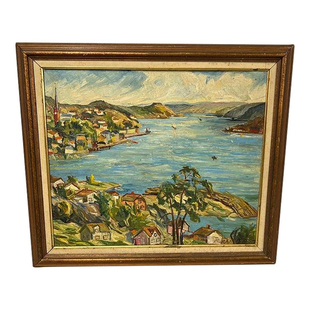 Heavy Impasto Oil on Board of Harbor Scene For Sale