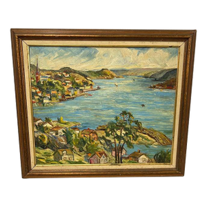 Heavy Impasto Oil on Board of Harbor Scene