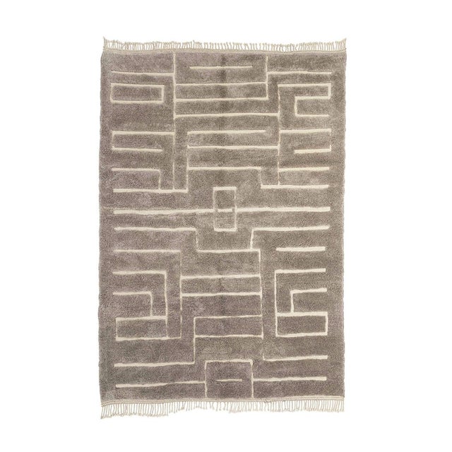 Hand-Knotted Wool Rug with Geometric Pattern by Azele Studio For Sale - Image 9 of 9