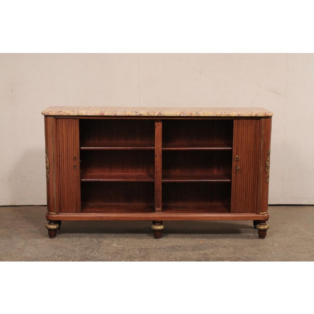 Early 20th Century Early 20th Century French Marble Top Console w/Tambour Doors For Sale - Image 5 of 11