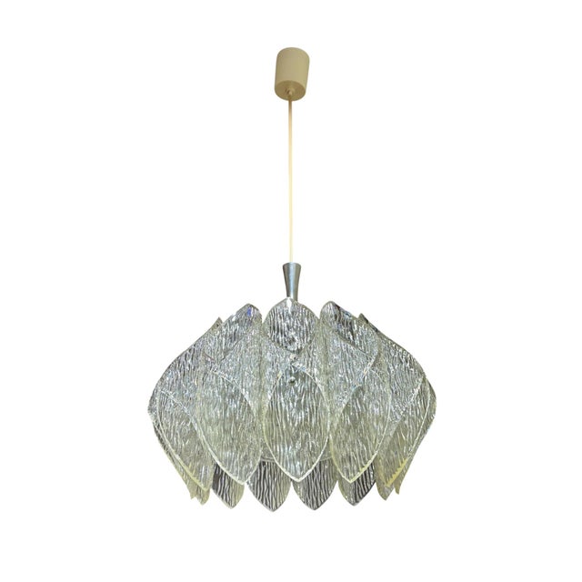 Brutalist Chandelier in Kalmar style, Austria 1960s. Drum-shaped silvery frame fitted with numerous acrylic cones,...