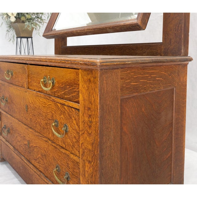 Wood Massive Solid Oak Arts & Crafts 4 Drawers Dresser with Swivel Mirror For Sale - Image 7 of 12