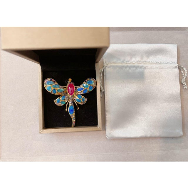 Bochic Dragon "Orient" Ruby & White Zircon Brooch In 18K Gold & Silver Natural Ruby - 9.70 carat Natural White Zircon 3...