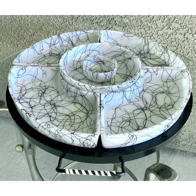 Mid 20th-Century Hazel-Atlas Fired-on Black on White Platonite “Midnite Magic” Rotating Entertainment Snack Tray- 7 Pieces For Sale - Image 9 of 13