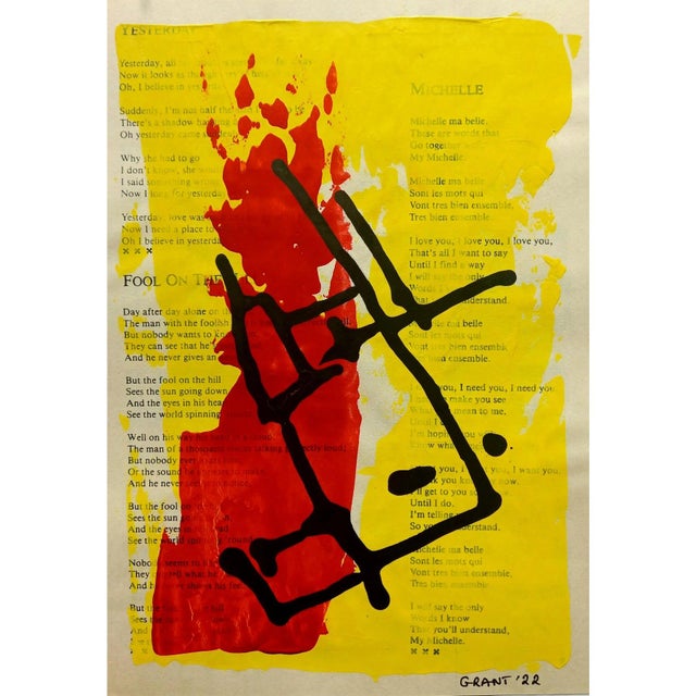 # High-End Framed Abstract Black, Yellow & Red Original Drawings on 'The Beatles' Music and Lyrics Score Sheets For Sale - Image 11 of 11