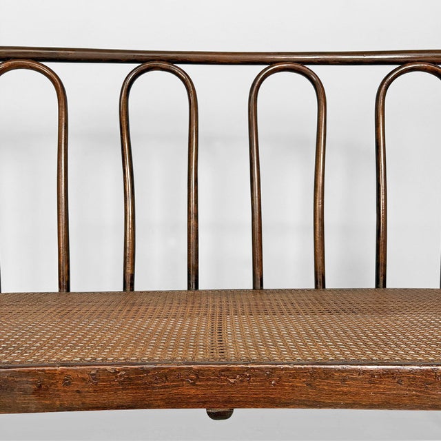 Italian Wood and Vienna Straw Bench, 1970s For Sale - Image 10 of 18