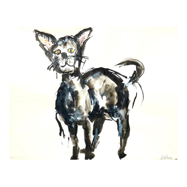 Martha Holden "Black Cat" Contemporary Ink Drawing For Sale